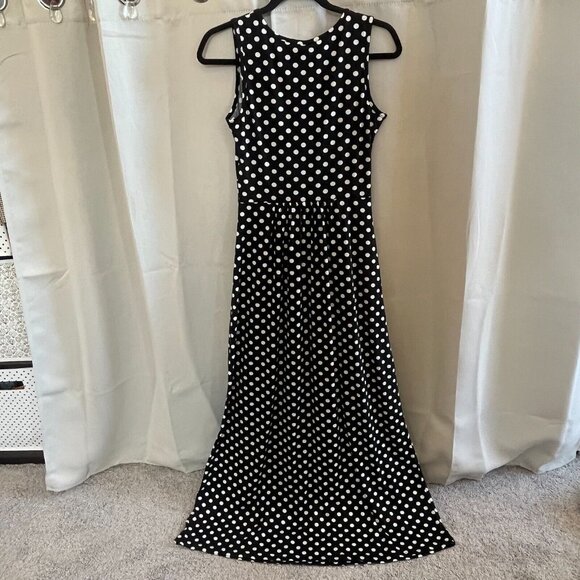 WOosea Dress Small Black White Polka Dot Surplice Babydoll Maxi Retro NEW 16797 - Picture 2 of 11